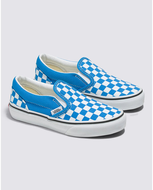 Vans baby blue checkered top slip ons