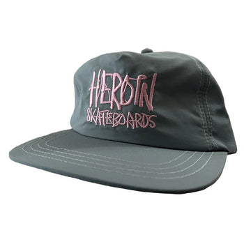 Heroin - Script Nylon Snapback Hat - Grey / Pink