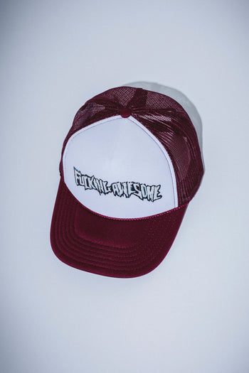 Fucking Awesome - Scanner Warp Stamp Trucker Hat - Maroon