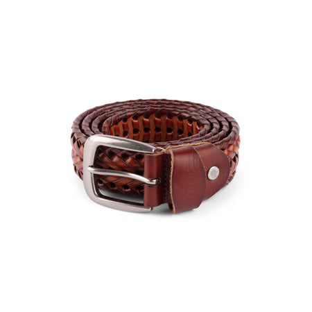 Dime - Braided Leather Belt - Caramel / Brown