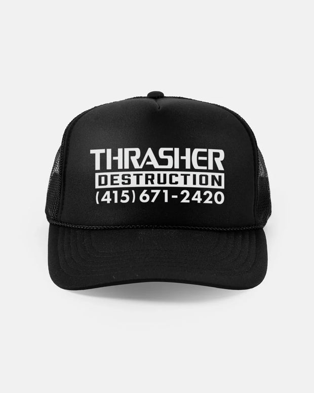 Thrasher - Destruction Trucker Hat - Black / Black