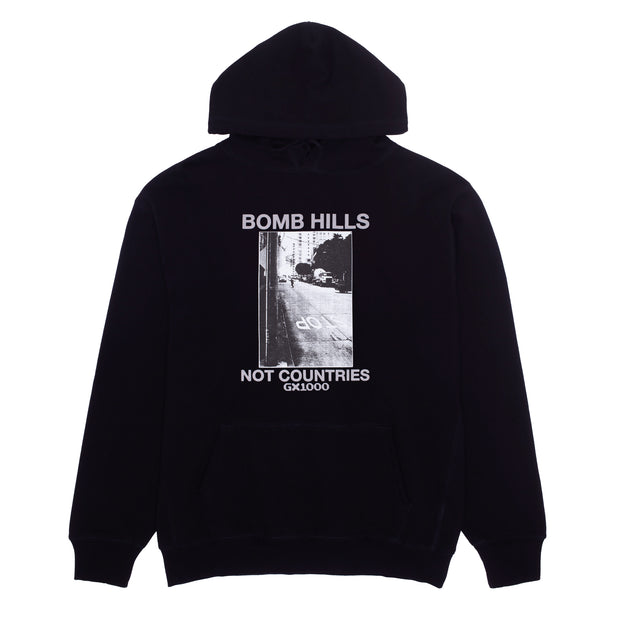 GX1000 - Bomb Hills Not Countries Hoodie - Black / Grey Font - Board Of Missoula