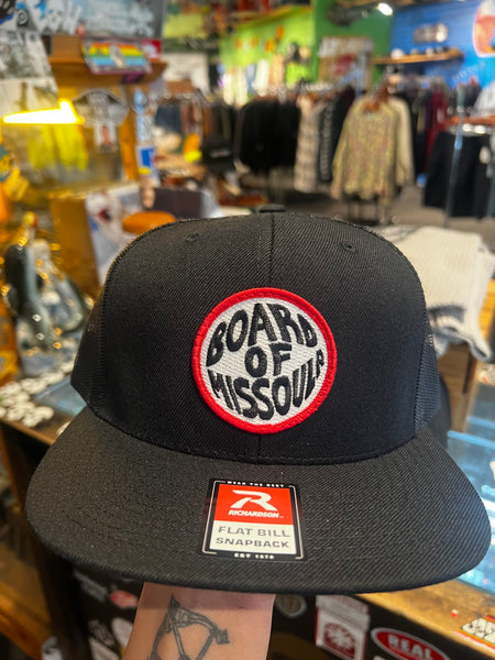 Board of Missoula - Red Fisheye Trucker Hat - Black / Black