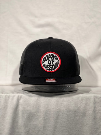 Board of Missoula - Red Fisheye Trucker Hat - Black / Black