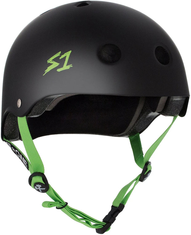 S1 Helmet Co - Lifer Helmet -  Black Matte / Bright Green Straps