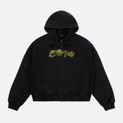 Dime - Distressed Terry Zip Hoodie - Acid Black