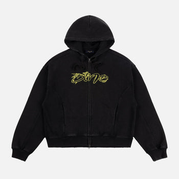 Dime - Distressed Terry Zip Hoodie - Acid Black