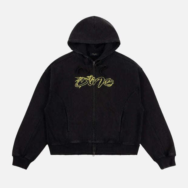 Dime - Distressed Terry Zip Hoodie - Acid Black