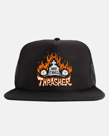 Thrasher - Who Cares by Neckface Trucker Hat - Black
