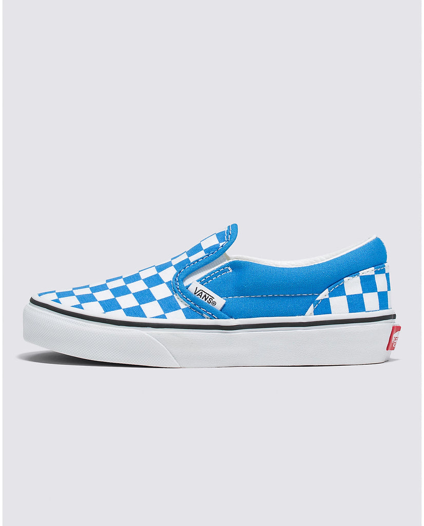 Blue checkered slip on top vans