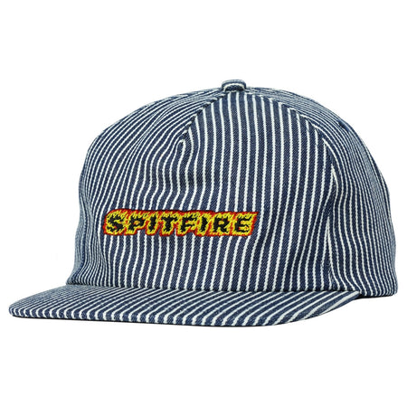 Spitfire - Flames Script Hat Strapback Hat - Indigo Railroad Stripe