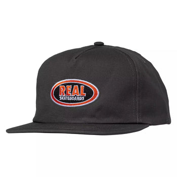 Real - Embroided Snapback Hat - Tan / Charcoal