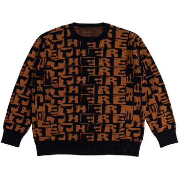 There - Torn Jacquard Knit Sweater - Black / Brown