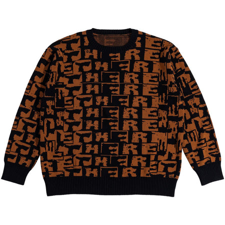 There - Torn Jacquard Knit Sweater - Black / Brown