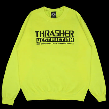 Thrasher - Destruction Crewneck Sweater - Safety Green