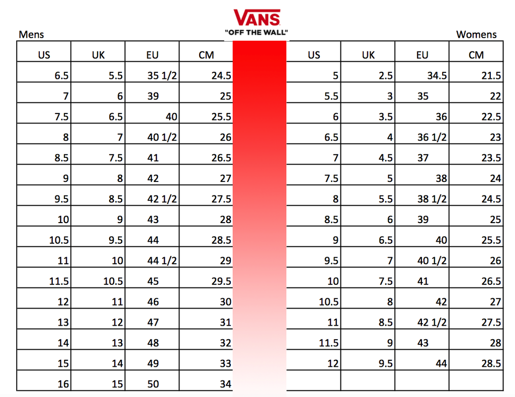Vans eu to us size best sale